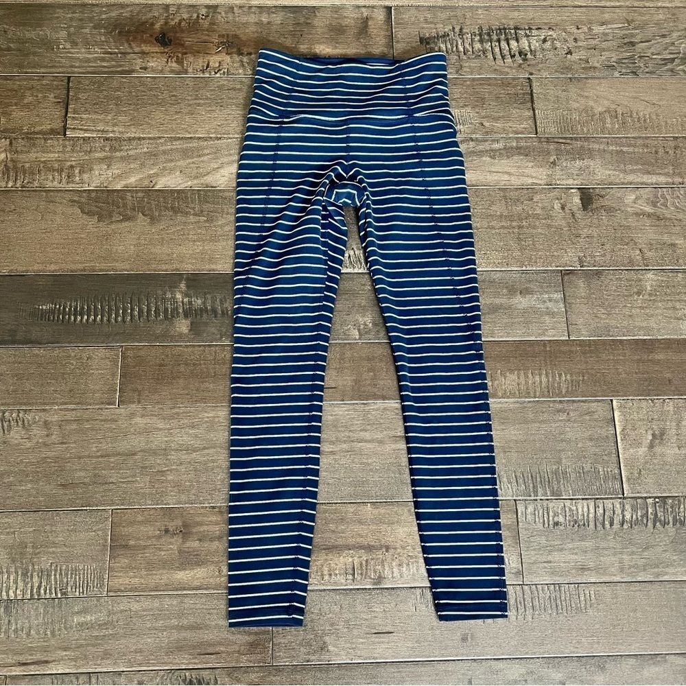 Athleta Striped Yoga Pants Tights Navy XXS